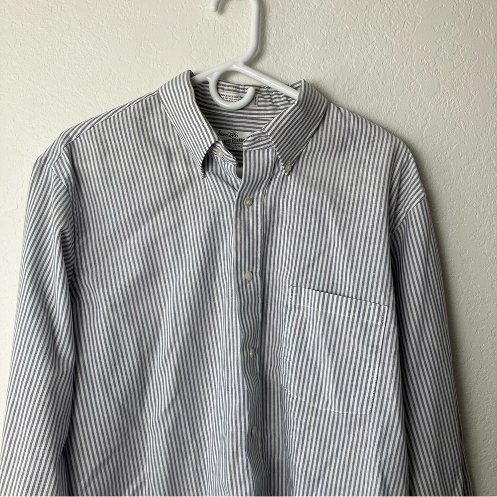 Sears Roebuck Men’s 17 34/35 Cotton Blended Striped Button Down Fitted Vintage